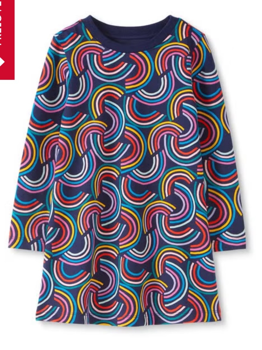 Hanna Andersson Navy Multicolor Rainbow Arc Long Sleeve Swing Dress with Pockets